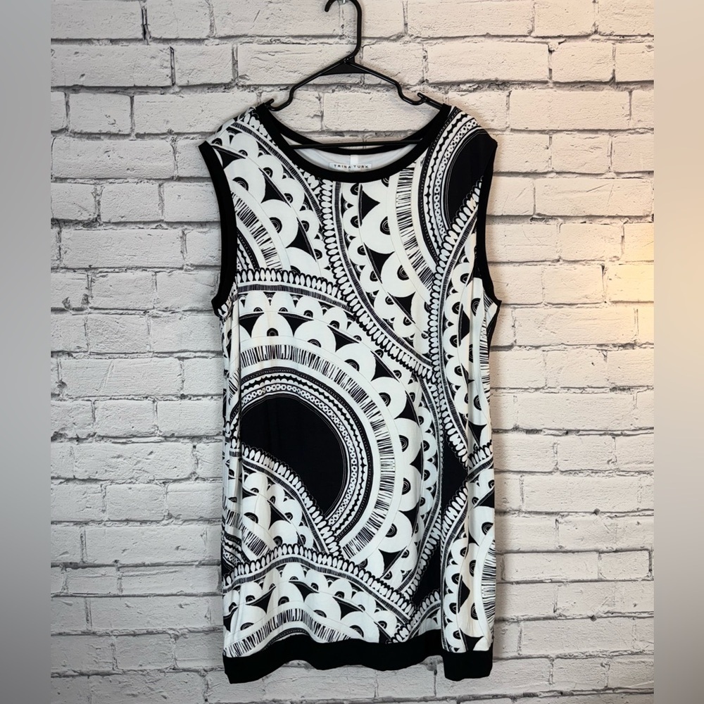 Trina Turk Zinnia Tank Dress Black & White Geometric Knee Length Size XXL NWT - Picture 2 of 10